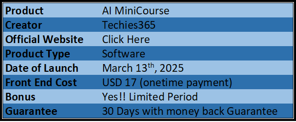 AI Mini Course Product Specs